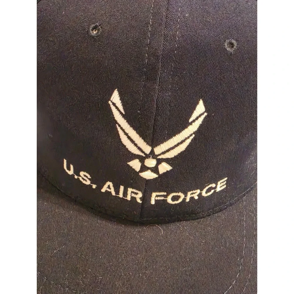 US Air Force‎ Hat Mens Navy Blue Embroidered Flex Fit Military Cap Made in USA